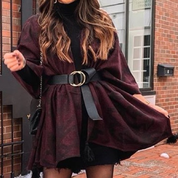 Cleobella Jackets & Blazers - Cleobella Sevigny Burgundy Capelet Knit Sweater Kimono Poncho Tassels Boho